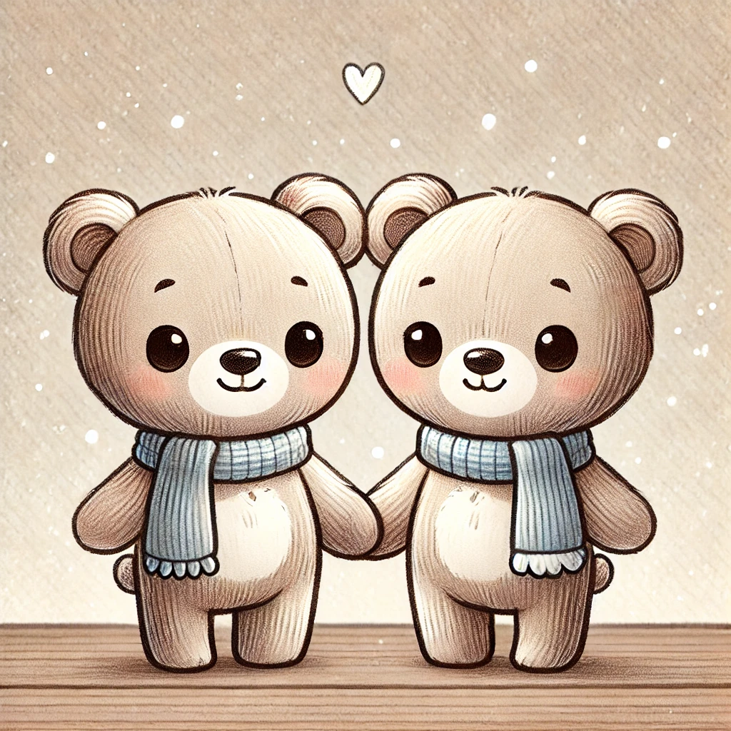 Cartoon Teddy Bear Lovebirds