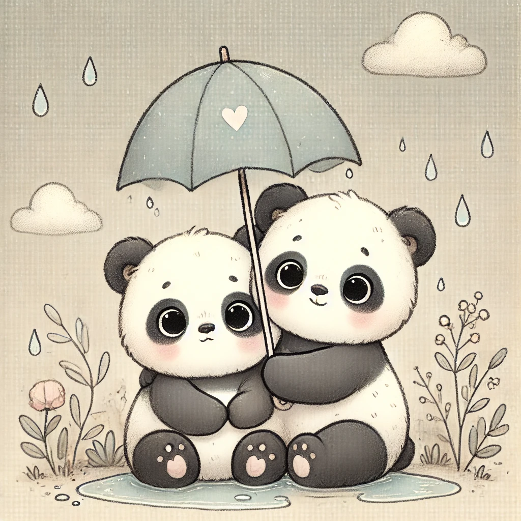 Rainy Day Panda Couple